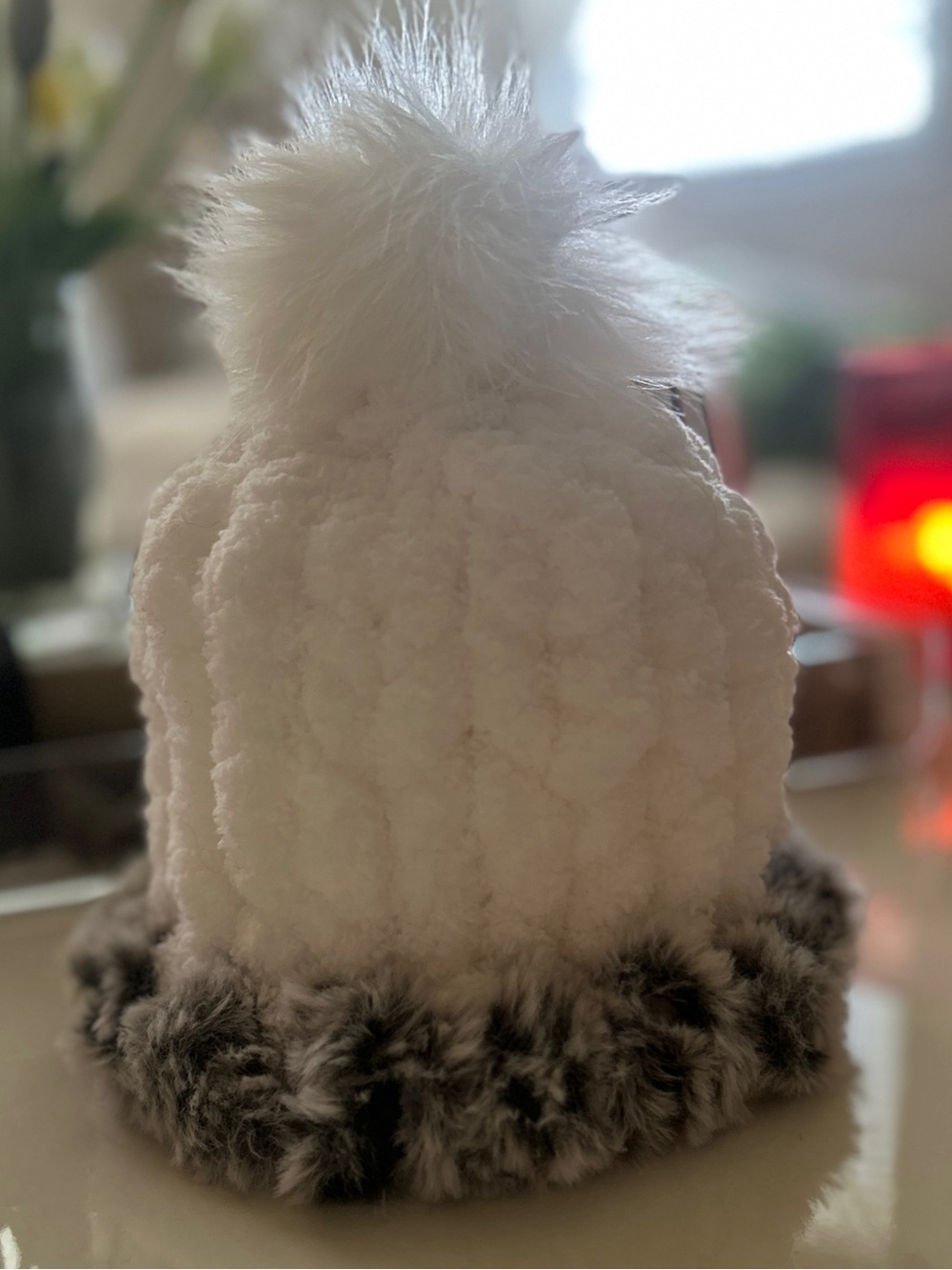 Cozy Kids White Pom Beanie with Faux-Fur Trim